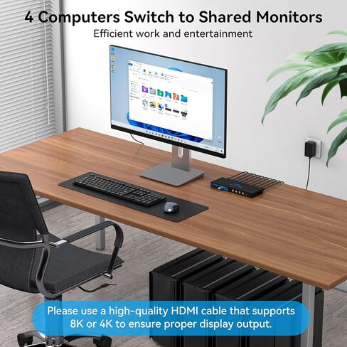 محول 4K120 هرتز KVM 4 أجهزة كمبيوتر، 1 شاشة HDMI 8K KVM، 4 منافذ مشاركة شاشة واحدة و4 أجهزة USB 3.0 مثل الماوس ولوحة المفاتيح والطابعة، تأتي مع وظيفة EDID ووحدة تحكم in Kuwait