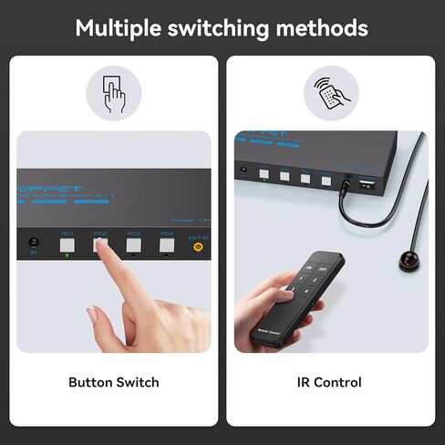محول 4K120 هرتز KVM 4 أجهزة كمبيوتر، 1 شاشة HDMI 8K KVM، 4 منافذ مشاركة شاشة واحدة و4 أجهزة USB 3.0 مثل الماوس ولوحة المفاتيح والطابعة، تأتي مع وظيفة EDID ووحدة تحكم in Kuwait
