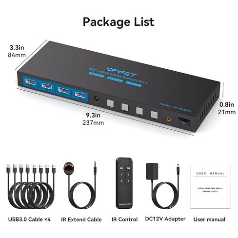 محول 4K120 هرتز KVM 4 أجهزة كمبيوتر، 1 شاشة HDMI 8K KVM، 4 منافذ مشاركة شاشة واحدة و4 أجهزة USB 3.0 مثل الماوس ولوحة المفاتيح والطابعة، تأتي مع وظيفة EDID ووحدة تحكم in Kuwait