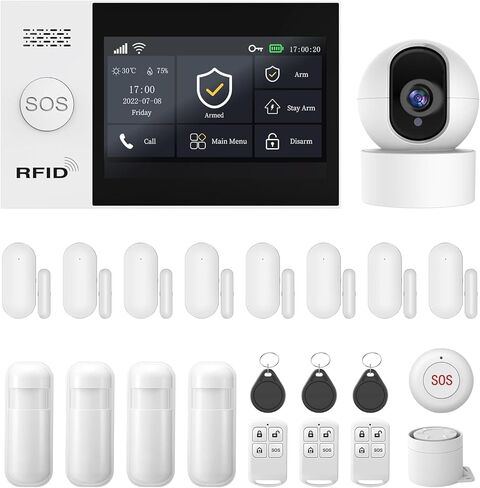 PGST Wireless Home Alarm System with HD Security Camera,DIY Expandable Door Alarm Sensors,4G GSM/Tuya App Instant Alerts,Compatible with Alexa for Apartment,No Monthly Fee in Saudi Arabia