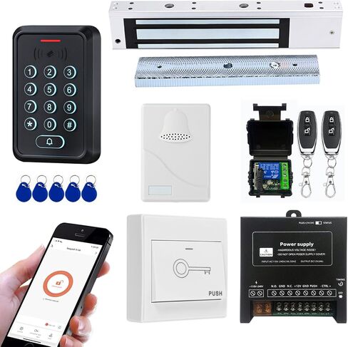 Smart Door Access Control System with 280KG 600lbs Magnetic Lock, WiFi & Tuya App Remote Unlock, Waterproof Keypad Reader (ID & IC Card), Power Supply, Exit Button, Doorbell & Remote Controls in Saudi Arabia
