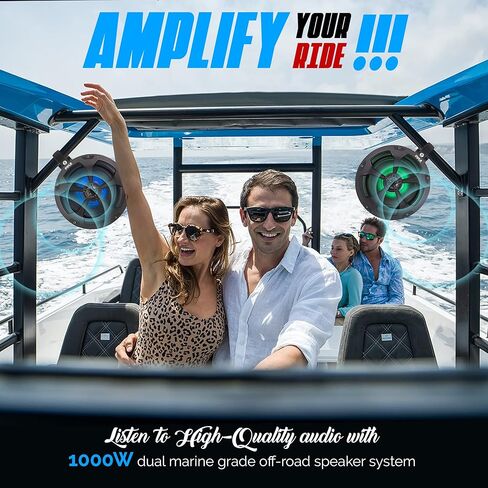 Pyle 1000W Amplified Off-Road Audio System with RGB Lighting, Bluetooth Streaming & Universal Mounts - Waterproof Bluetooth Speaker with Dual 5.25 Marine Speakers for ATV & UTV Use in Saudi Arabia