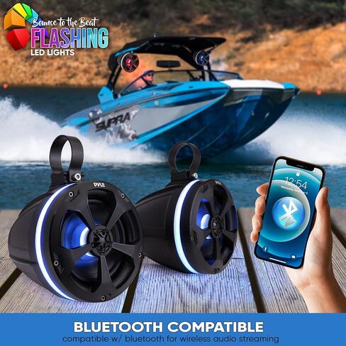 Pyle 1000W Amplified Off-Road Audio System with RGB Lighting, Bluetooth Streaming & Universal Mounts - Waterproof Bluetooth Speaker with Dual 5.25 Marine Speakers for ATV & UTV Use in Saudi Arabia