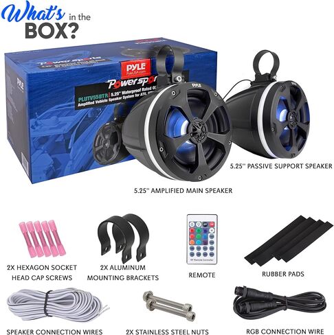 Pyle 1000W Amplified Off-Road Audio System with RGB Lighting, Bluetooth Streaming & Universal Mounts - Waterproof Bluetooth Speaker with Dual 5.25 Marine Speakers for ATV & UTV Use in Saudi Arabia