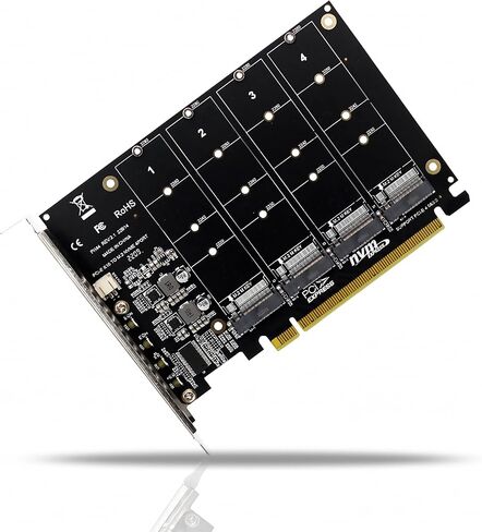 بطاقة محول M.2 PCIE NVME، 4 × 64 جيجابت في الثانية، 4 منافذ M.2 NVMe SSD إلى PCIE X16 M مفتاح محول القرص الصلب، بطاقة توسيع، بطاقة توسيع داخلية للكمبيوتر الشخصي in Kuwait