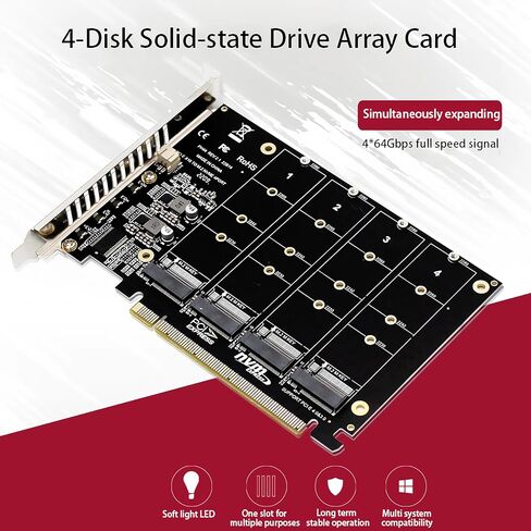بطاقة محول M.2 PCIE NVME، 4 × 64 جيجابت في الثانية، 4 منافذ M.2 NVMe SSD إلى PCIE X16 M مفتاح محول القرص الصلب، بطاقة توسيع، بطاقة توسيع داخلية للكمبيوتر الشخصي in Kuwait