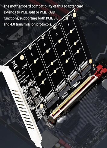 بطاقة محول M.2 PCIE NVME، 4 × 64 جيجابت في الثانية، 4 منافذ M.2 NVMe SSD إلى PCIE X16 M مفتاح محول القرص الصلب، بطاقة توسيع، بطاقة توسيع داخلية للكمبيوتر الشخصي in Kuwait