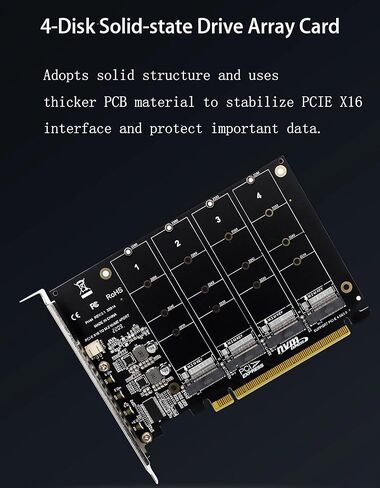 بطاقة محول M.2 PCIE NVME، 4 × 64 جيجابت في الثانية، 4 منافذ M.2 NVMe SSD إلى PCIE X16 M مفتاح محول القرص الصلب، بطاقة توسيع، بطاقة توسيع داخلية للكمبيوتر الشخصي in Kuwait