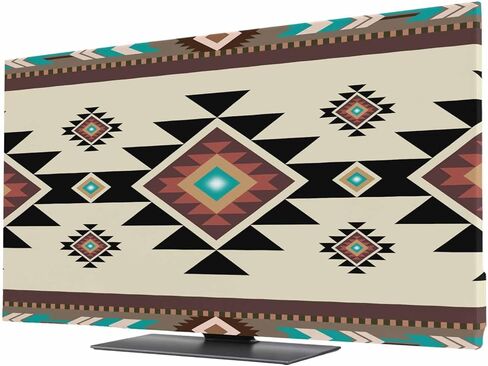 TV Cover for 50 Inch Screen, Southwest Geometric Stretch Fabric Dustproof TV Display Protector, Brown Mexican Aztec Boho Tribal Elastic Slipcover Monitor Cover for Indoor Desktop Computer 43.6"x24.5" in Saudi Arabia
