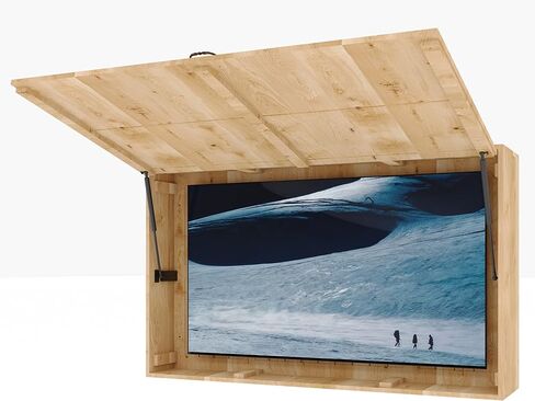 Outdoor Wooden TV Storage Cabinet - Weatherproof Wall-Mounted Enclosure with 4D Adjustable Mount, Fold-Up Door & Particle Cover - Decorative Hard Box for Patio, Beach, Fits 44-55" TVs in Saudi Arabia