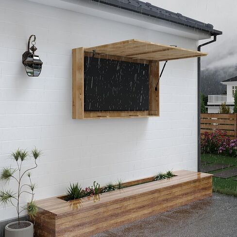 Outdoor Wooden TV Storage Cabinet - Weatherproof Wall-Mounted Enclosure with 4D Adjustable Mount, Fold-Up Door & Particle Cover - Decorative Hard Box for Patio, Beach, Fits 44-55" TVs in Saudi Arabia