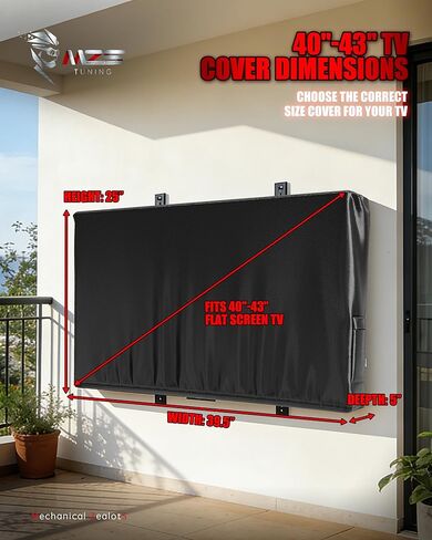 MZS Outdoor TV Cover 60 to 65 Inch, Waterproof Weatherproof for Outside Flat Screen TVs, 600D Thick Fabric Protector with Remote Control Pocket, Cover Size 58"L x 37"H (Black) in Saudi Arabia