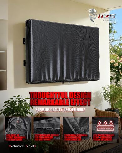 MZS Outdoor TV Cover 60 to 65 Inch, Waterproof Weatherproof for Outside Flat Screen TVs, 600D Thick Fabric Protector with Remote Control Pocket, Cover Size 58"L x 37"H (Black) in Saudi Arabia