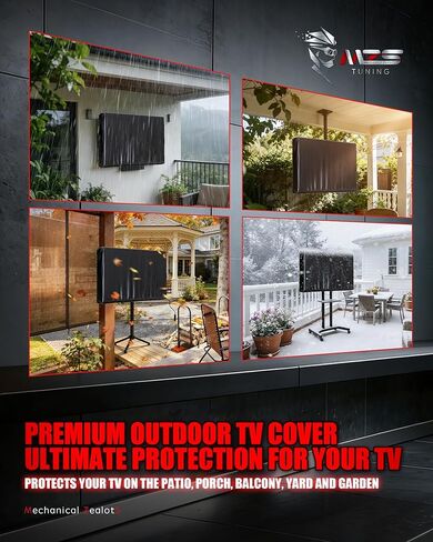 MZS Outdoor TV Cover 60 to 65 Inch, Waterproof Weatherproof for Outside Flat Screen TVs, 600D Thick Fabric Protector with Remote Control Pocket, Cover Size 58"L x 37"H (Black) in Saudi Arabia