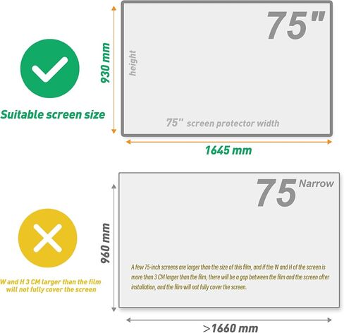 2026 Anti Glare Film for 75 TV Screen, Blue Light Filter and Glare Reducer, Indoor Outdoor Glare TV Shield for Clear Viewing (75" 1645) in Saudi Arabia