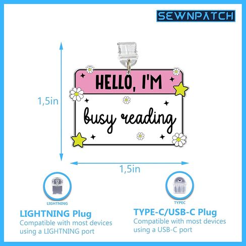 SEWOPEW Hello I'm Busy Reading Dust Plug Charm, Feminist Acrylic Kindle Charm, Size 1.5" Acrylic Dust Plug Charm Type C or Lightning, Aesthetic DIY Accessories Gifts for Him Her Book Lover (Type-C) in Saudi Arabia