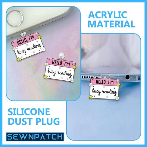 SEWOPEW Hello I'm Busy Reading Dust Plug Charm, Feminist Acrylic Kindle Charm, Size 1.5" Acrylic Dust Plug Charm Type C or Lightning, Aesthetic DIY Accessories Gifts for Him Her Book Lover (Type-C) in Saudi Arabia