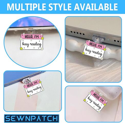 SEWOPEW Hello I'm Busy Reading Dust Plug Charm, Feminist Acrylic Kindle Charm, Size 1.5" Acrylic Dust Plug Charm Type C or Lightning, Aesthetic DIY Accessories Gifts for Him Her Book Lover (Type-C) in Saudi Arabia