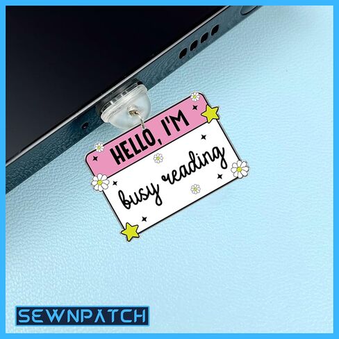 SEWOPEW Hello I'm Busy Reading Dust Plug Charm, Feminist Acrylic Kindle Charm, Size 1.5" Acrylic Dust Plug Charm Type C or Lightning, Aesthetic DIY Accessories Gifts for Him Her Book Lover (Type-C) in Saudi Arabia