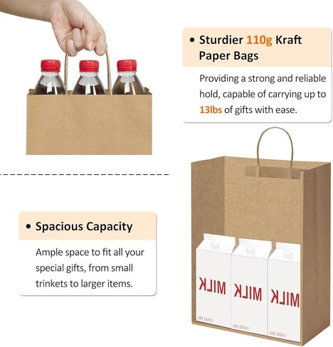 BagDream Paper Bags 25Pcs 13x7x17 Gift Bags, Party Bags, Shopping Bags, Retail Bags, Merchandise Bags, Recycled Kraft Paper Bags with Handles Bulk Brown in Saudi Arabia
