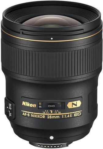 Nikon 28mm f/1.4E AF-S NIKKOR Lens, Bundle with ProOptic 77mm Filter Kit, Cleaning Kit, Lens Wrap, Lens Cap Tether, PC Software Kit in Saudi Arabia