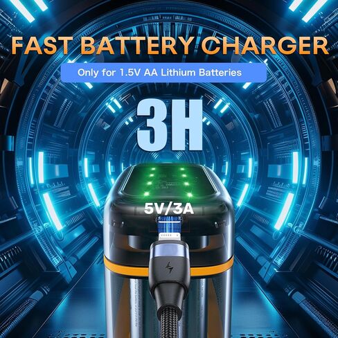 بطاريات ليثيوم AA بقدرة 1.5 فولت قابلة لإعادة الشحن مع شاحن USB-C سريع 8 فتحات، 8 عبوات بطارية 3600 مللي واط في الساعة مزدوجة مع حقيبة تخزين/شحن مرئية، أكثر من 2000 دورة للكاميرا الخارجية الطرفية، Xbox in Saudi Arabia