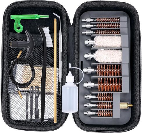 24pcs Universal Gun Cleaning Kit for Rifles Pistols Handguns Shotguns, Portable Gun Cleaning Set Supplies Including Bronze Bore Brushes .22/.357/.40/.45 Brass Jags Rod Adapter Cotton Swabs in Saudi Arabia