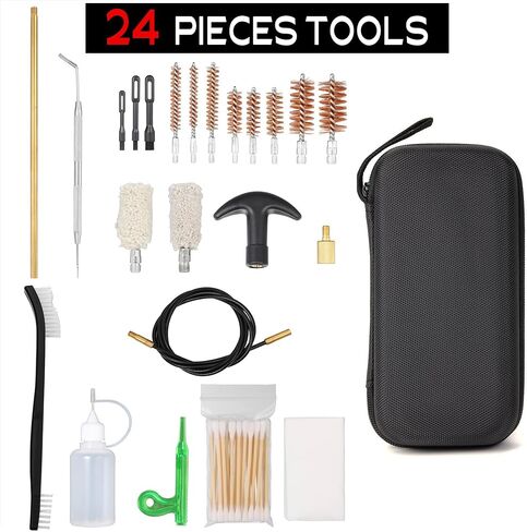 24pcs Universal Gun Cleaning Kit for Rifles Pistols Handguns Shotguns, Portable Gun Cleaning Set Supplies Including Bronze Bore Brushes .22/.357/.40/.45 Brass Jags Rod Adapter Cotton Swabs in Saudi Arabia