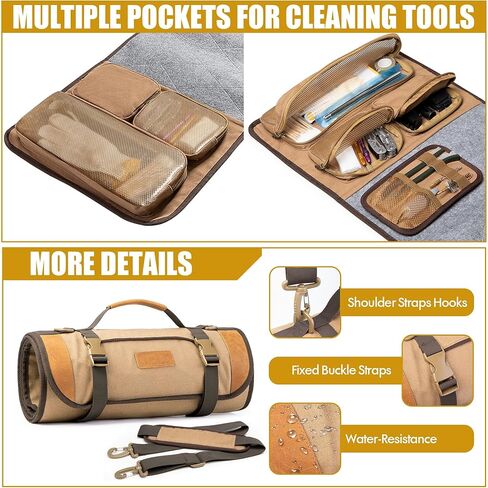 GOBUROS Large Gun Cleaning Mat for All Guns, Roll Up Rifle Cleaning Pad with PVC Accessory Organizer for Shotgun Handgun Pistols, Portable Canvas Gun Clean Mat with Shoulder Strap Khaki in Saudi Arabia