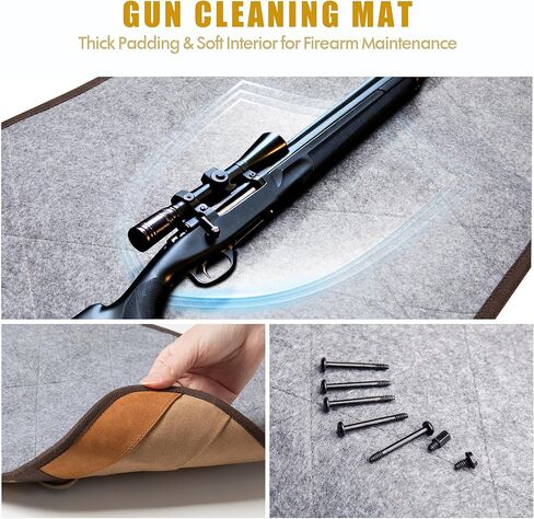 GOBUROS Large Gun Cleaning Mat for All Guns, Roll Up Rifle Cleaning Pad with PVC Accessory Organizer for Shotgun Handgun Pistols, Portable Canvas Gun Clean Mat with Shoulder Strap Khaki in Saudi Arabia