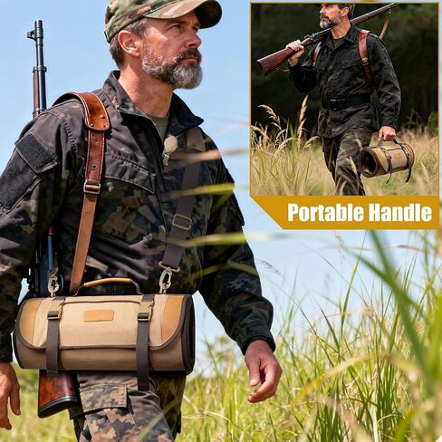 GOBUROS Large Gun Cleaning Mat for All Guns, Roll Up Rifle Cleaning Pad with PVC Accessory Organizer for Shotgun Handgun Pistols, Portable Canvas Gun Clean Mat with Shoulder Strap Khaki in Saudi Arabia