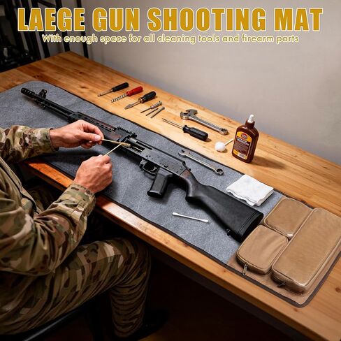 GOBUROS Large Gun Cleaning Mat for All Guns, Roll Up Rifle Cleaning Pad with PVC Accessory Organizer for Shotgun Handgun Pistols, Portable Canvas Gun Clean Mat with Shoulder Strap Khaki in Saudi Arabia
