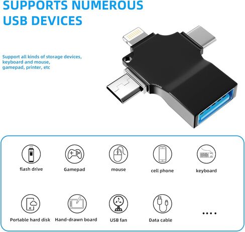 محول OTG USB-A إلى محول Lightning Micro USB من النوع C (3 في 1) متوافق مع Samsung لهاتف iPhone 15 14 13 12 Pro Max Plus لجهاز iPad Air Mini 6 Android Thunderbolt Mouse Keyboard Flash Drive in Saudi Arabia