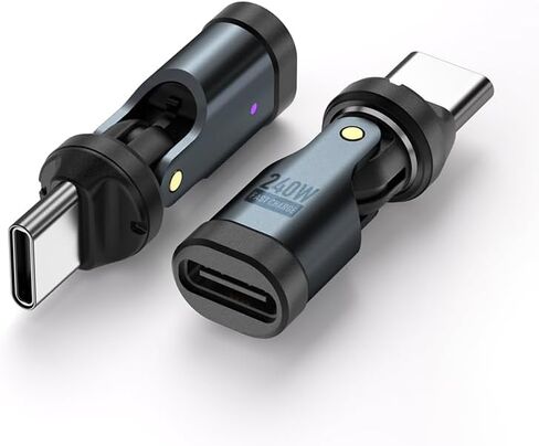 محول USB C إلى C 2 حزمة استبدال ومنفذ OTG للهاتف يدور 180 درجة وموسع PD 240 وات USB2.0 موصل تمديد من النوع C مع مؤشر LED (أسود) (2) in Kuwait