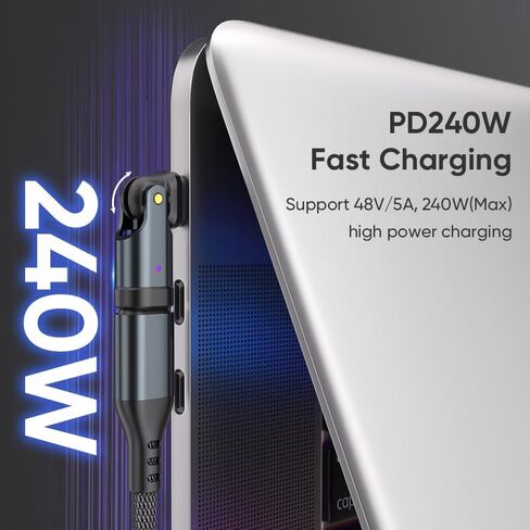 محول USB C إلى C 2 حزمة استبدال ومنفذ OTG للهاتف يدور 180 درجة وموسع PD 240 وات USB2.0 موصل تمديد من النوع C مع مؤشر LED (أسود) (2) in Kuwait