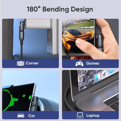 محول USB C إلى C 2 حزمة استبدال ومنفذ OTG للهاتف يدور 180 درجة وموسع PD 240 وات USB2.0 موصل تمديد من النوع C مع مؤشر LED (أسود) (2) in Kuwait