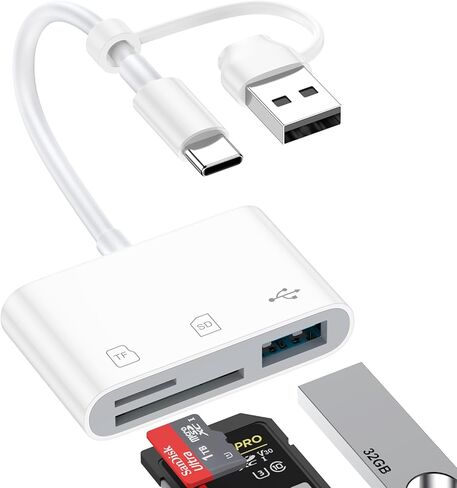 SD Card Reader for Samsung S26 S25 Ultra, 5 in 1 USB A & USB C to Memory Card Reader Dual Port Micro SD Card Reader with USB Camera Adapter for iPhone 17 16e 16 15 Pro Max iPad Digital Camera Android in Saudi Arabia