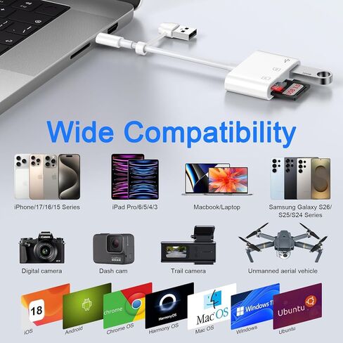 SD Card Reader for Samsung S26 S25 Ultra, 5 in 1 USB A & USB C to Memory Card Reader Dual Port Micro SD Card Reader with USB Camera Adapter for iPhone 17 16e 16 15 Pro Max iPad Digital Camera Android in Saudi Arabia