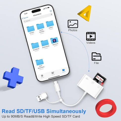 SD Card Reader for Samsung S26 S25 Ultra, 5 in 1 USB A & USB C to Memory Card Reader Dual Port Micro SD Card Reader with USB Camera Adapter for iPhone 17 16e 16 15 Pro Max iPad Digital Camera Android in Saudi Arabia