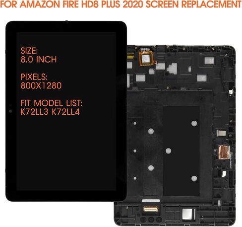 for Amazon Kindle Fire HD8/HD8 Plus HD 8 10th Gen 2020 K72LL3 K72LL4 LCD Display Touch Screen Digitizer Assembly Parts Black with Frame in Saudi Arabia