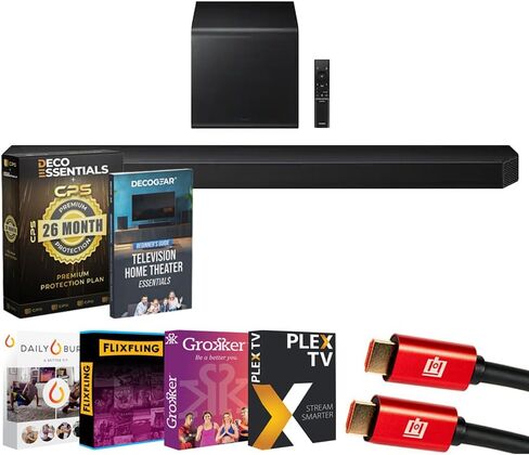 Samsung HWQ800H 5.1.2 ch. Q-Series Dolby Atmos Soundbar System (2026) Bundle with 26 Month CPS Protection Pack, HDMI Cable, Premiere Movies Streaming Pack and Deco Gear Home Theater Beginner's Guide in Saudi Arabia