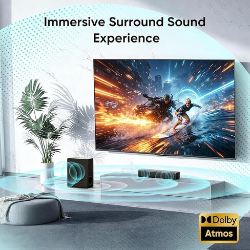 شريط صوت GEOYEAO 2.1 CH مع مكبرات صوت، شريط صوت 100 واط للتلفزيون الذكي، نظام صوت محيطي Dolby Atmos، مكبر صوت بلوتوث للمسرح المنزلي قابل للتعديل، للتلفزيون/جهاز العرض/الكمبيوتر in Kuwait