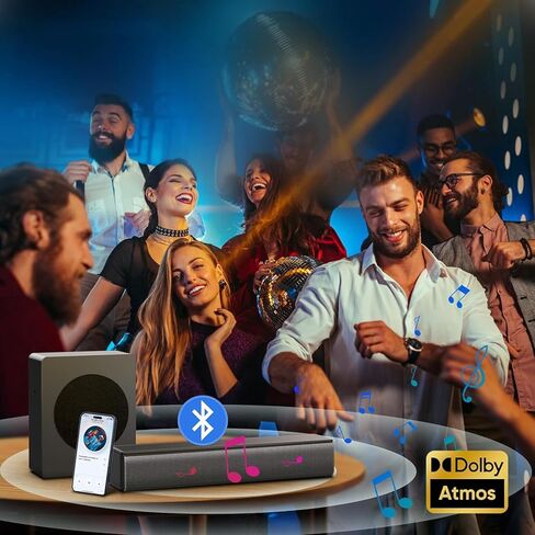 شريط صوت GEOYEAO 2.1 CH مع مكبرات صوت، شريط صوت 100 واط للتلفزيون الذكي، نظام صوت محيطي Dolby Atmos، مكبر صوت بلوتوث للمسرح المنزلي قابل للتعديل، للتلفزيون/جهاز العرض/الكمبيوتر in Kuwait