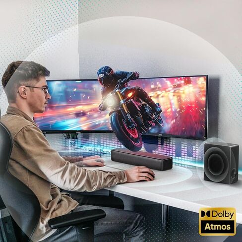 شريط صوت GEOYEAO 2.1 CH مع مكبرات صوت، شريط صوت 100 واط للتلفزيون الذكي، نظام صوت محيطي Dolby Atmos، مكبر صوت بلوتوث للمسرح المنزلي قابل للتعديل، للتلفزيون/جهاز العرض/الكمبيوتر in Kuwait