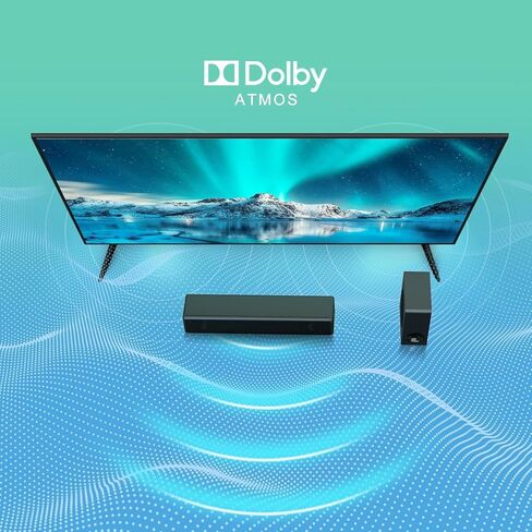 شريط صوت GEOYEAO 2.1 CH مع مكبرات صوت، شريط صوت 100 واط للتلفزيون الذكي، نظام صوت محيطي Dolby Atmos، مكبر صوت بلوتوث للمسرح المنزلي قابل للتعديل، للتلفزيون/جهاز العرض/الكمبيوتر in Kuwait