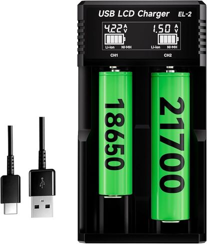 18650 Battery Charger,21700 Battery Charger for 3.7V 14500 10400 18500 18350 18650 18700 20700 21700 22650 26650 Li-ion Battery,1.2V Ni-MH/Ni-Cd Battery,2 Bay LCD 18650 USB C Charger(Not Batteries) in Saudi Arabia