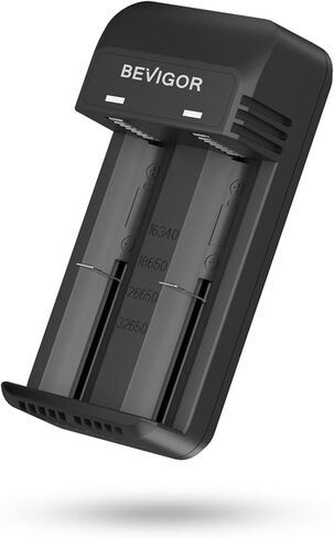 شاحن بطارية BEVIGOR 18650، شاحن USB C ذكي 2-Bay لـ 3.7V 16340 17670 18350 18500 18650 26650 32650 بطاريات ليثيوم قابلة لإعادة الشحن، مؤشر LED وحماية من الشحن الزائد in Saudi Arabia