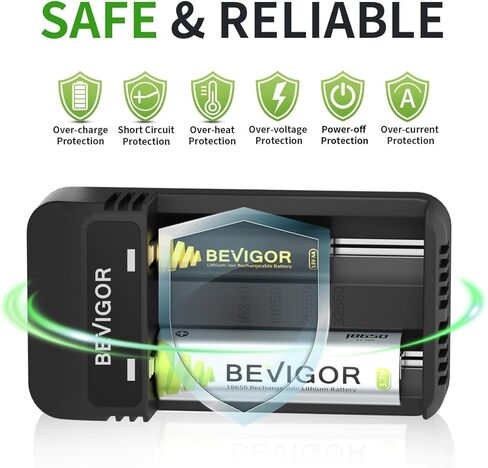 شاحن بطارية BEVIGOR 18650، شاحن USB C ذكي 2-Bay لـ 3.7V 16340 17670 18350 18500 18650 26650 32650 بطاريات ليثيوم قابلة لإعادة الشحن، مؤشر LED وحماية من الشحن الزائد in Saudi Arabia
