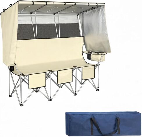 3 Person Camping Chair with Canopy Shade,Heavy Duty Beach Chair, Outdoor Folding Camping Chair with Cooler Bag for Sports Backyard Fishing Outside（White） in Saudi Arabia