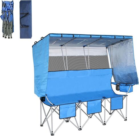 ptlsy 3 Person Camping Chair with Canopy Shade 3 Seat Folding Chair with Fully Shade for Camp Beach Sport Sideline Backyard Festival (Blue) in Kuwait
